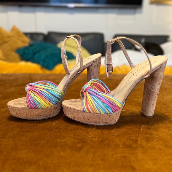 NEW! Jessica Simpson Immie Rainbow Cork Heeled Sandals - Picture 1 of 3